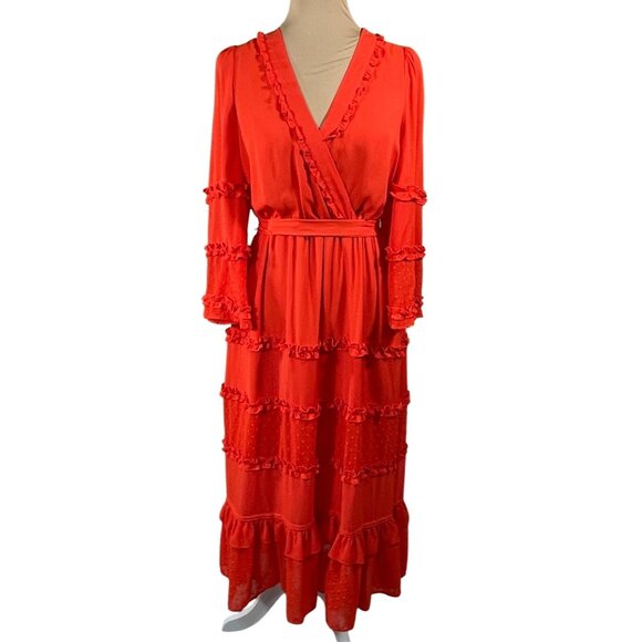 Alexis Target Angel Sleeve Dress Orange Red Size M Medium Midi Tiered - Picture 1 of 7